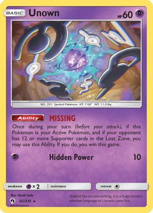 Unown (92) - SM - Lost Thunder #92