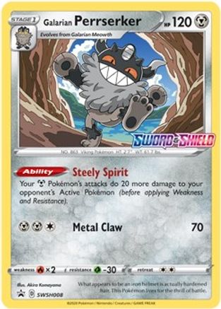 Galarian Perrserker - SWSH008 (Prerelease) - SWSH: Sword & Shield Promo Cards #SWSH008