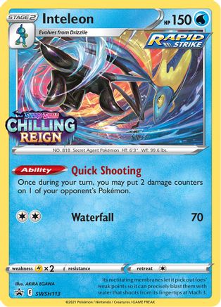 Inteleon - SWSH113 (Prerelease) - SWSH: Sword & Shield Promo Cards #SWSH113