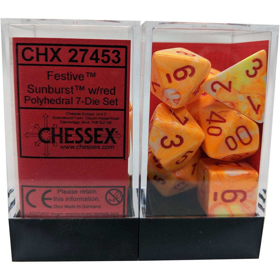 Chessex Dice: Festive Sunburst/Red (7 Set)