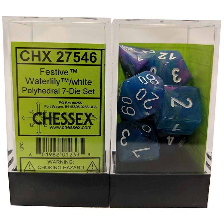 Chessex Dice: Festive Waterlily/White (7 Set)